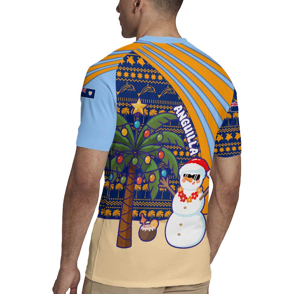 Anguilla Christmas Rugby Jersey with Snowman Palm Tree Ornaments Coconut Drink and Island Pattern Design - Wonder Print Shop