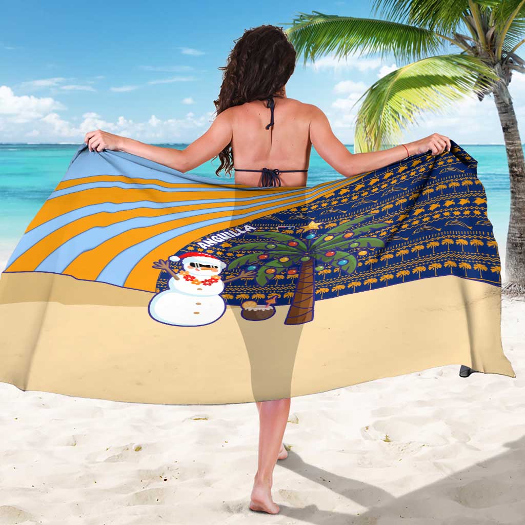 Anguilla Christmas Sarong with Snowman Palm Tree Ornaments Coconut Drink and Island Pattern Design - Wonder Print Shop