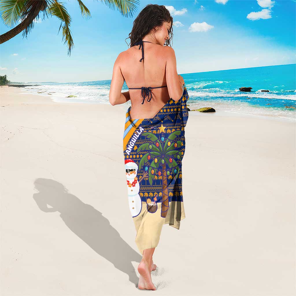 Anguilla Christmas Sarong with Snowman Palm Tree Ornaments Coconut Drink and Island Pattern Design - Wonder Print Shop