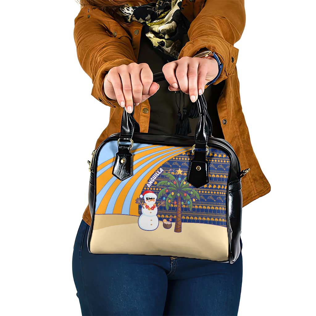 Anguilla Christmas Shoulder Handbag with Snowman Palm Tree Ornaments Coconut Drink and Island Pattern Design - Wonder Print Shop