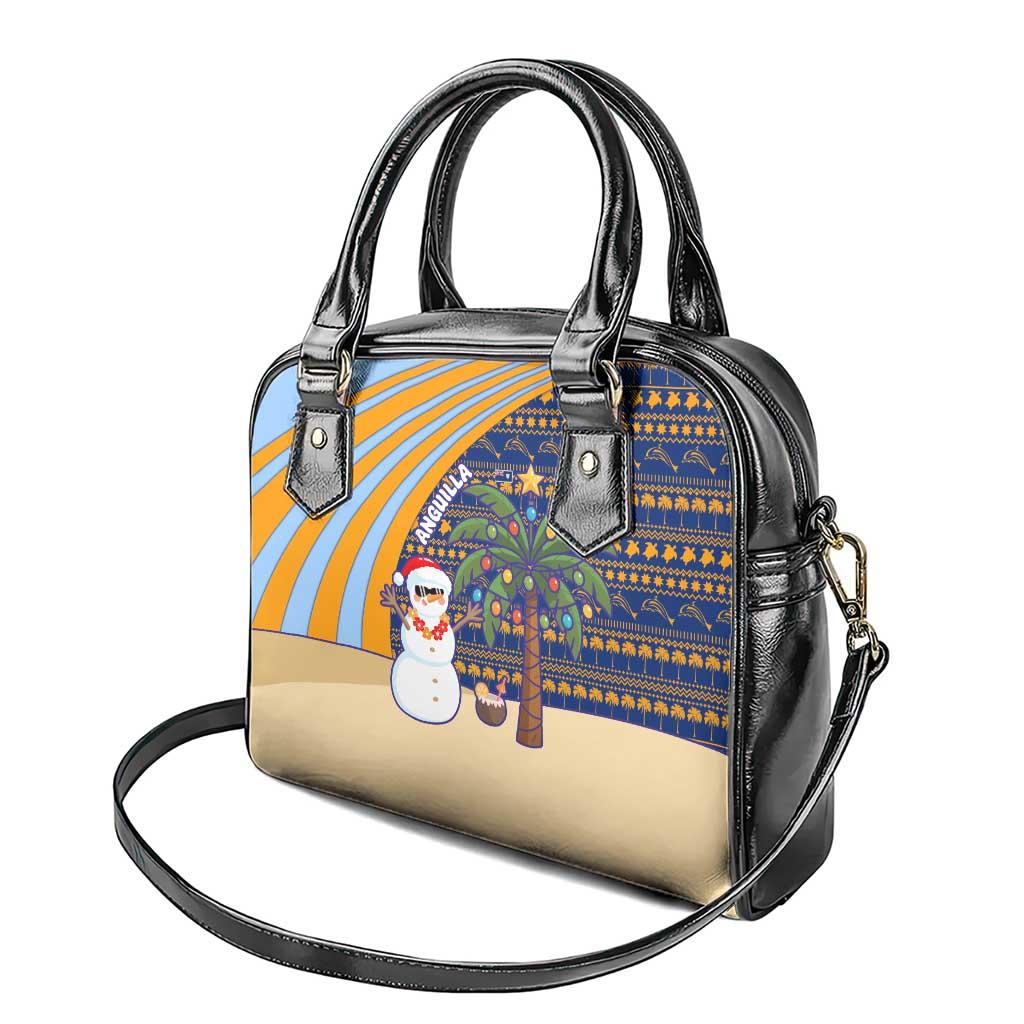 Anguilla Christmas Shoulder Handbag with Snowman Palm Tree Ornaments Coconut Drink and Island Pattern Design - Wonder Print Shop