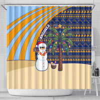 Anguilla Christmas Shower Curtain with Snowman Palm Tree Ornaments Coconut Drink and Island Pattern Design - Wonder Print Shop
