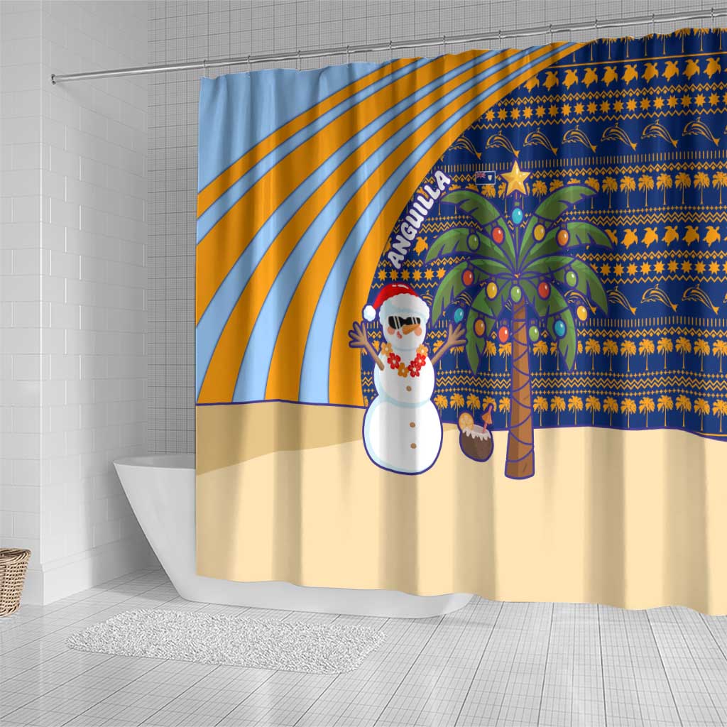 Anguilla Christmas Shower Curtain with Snowman Palm Tree Ornaments Coconut Drink and Island Pattern Design - Wonder Print Shop