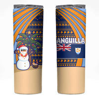 Anguilla Christmas Skinny Tumbler with Snowman Palm Tree Ornaments Coconut Drink and Island Pattern Design - Wonder Print Shop