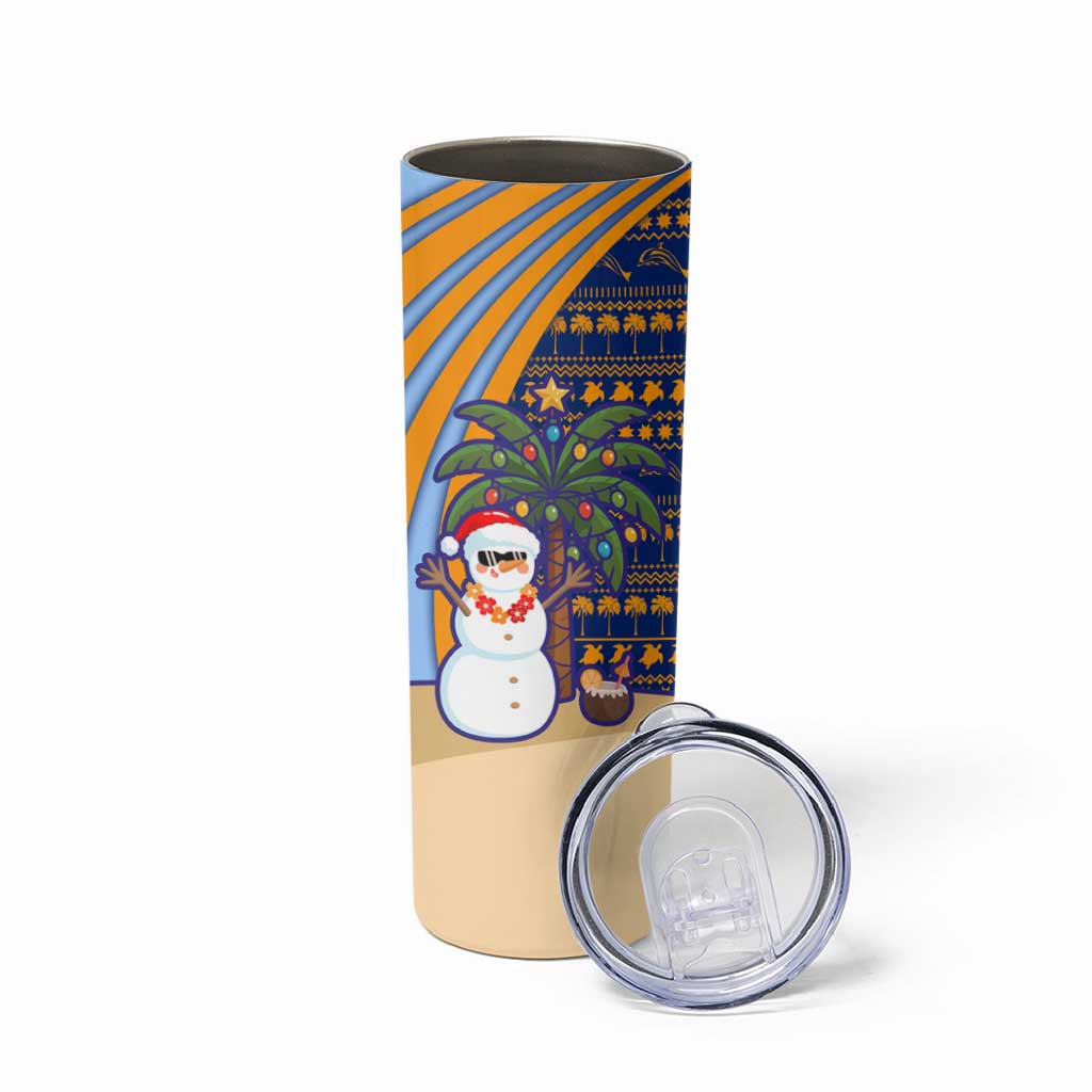 Anguilla Christmas Skinny Tumbler with Snowman Palm Tree Ornaments Coconut Drink and Island Pattern Design - Wonder Print Shop