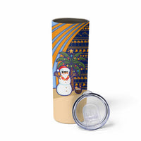 Anguilla Christmas Skinny Tumbler with Snowman Palm Tree Ornaments Coconut Drink and Island Pattern Design - Wonder Print Shop