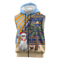 Anguilla Christmas Sleeveless Zip Hoodie with Snowman Palm Tree Ornaments Coconut Drink and Island Pattern Design - Wonder Print Shop