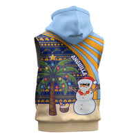 Anguilla Christmas Sleeveless Zip Hoodie with Snowman Palm Tree Ornaments Coconut Drink and Island Pattern Design - Wonder Print Shop