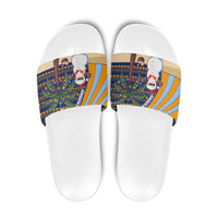 Anguilla Christmas Slide Sandals with Snowman Palm Tree Ornaments Coconut Drink and Island Pattern Design - Wonder Print Shop