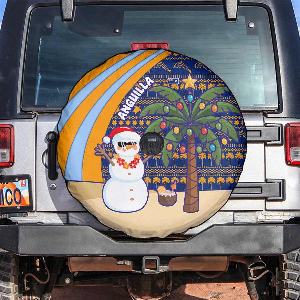 Anguilla Christmas Spare Tire Cover with Snowman Palm Tree Ornaments Coconut Drink and Island Pattern Design - Wonder Print Shop