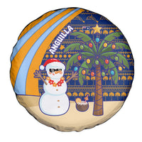 Anguilla Christmas Spare Tire Cover with Snowman Palm Tree Ornaments Coconut Drink and Island Pattern Design - Wonder Print Shop