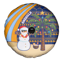 Anguilla Christmas Spare Tire Cover with Snowman Palm Tree Ornaments Coconut Drink and Island Pattern Design - Wonder Print Shop