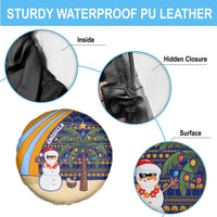 Anguilla Christmas Spare Tire Cover with Snowman Palm Tree Ornaments Coconut Drink and Island Pattern Design - Wonder Print Shop