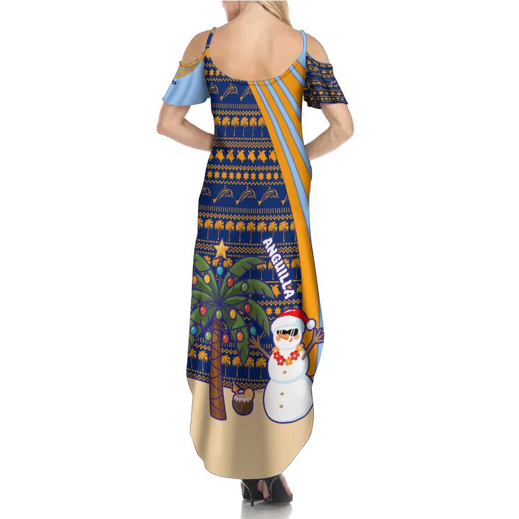 Anguilla Christmas Summer Maxi Dress with Snowman Palm Tree Ornaments Coconut Drink and Island Pattern Design - Wonder Print Shop