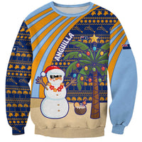 Anguilla Christmas Sweatshirt with Snowman Palm Tree Ornaments Coconut Drink and Island Pattern Design - Wonder Print Shop