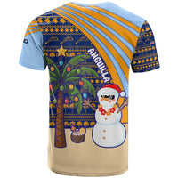 Anguilla Christmas T Shirt with Snowman Palm Tree Ornaments Coconut Drink and Island Pattern Design - Wonder Print Shop