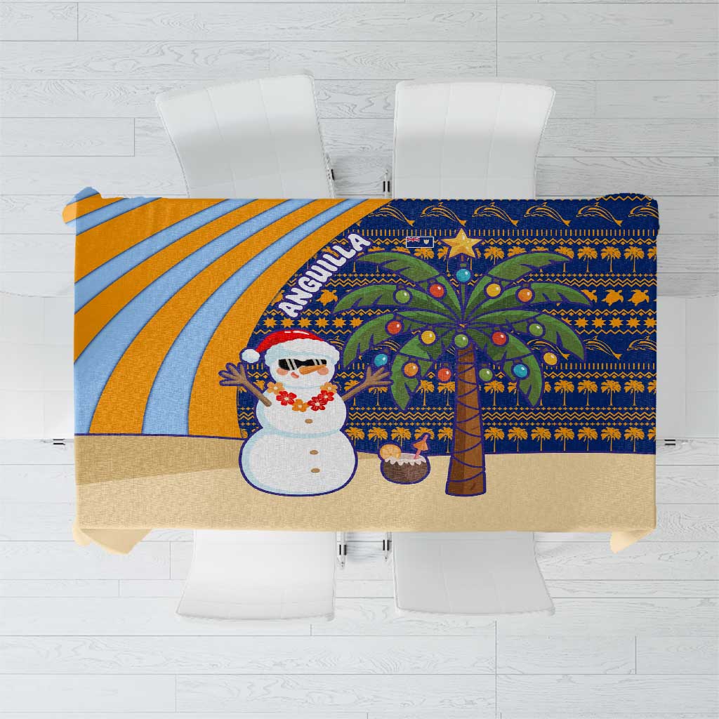 Anguilla Christmas Tablecloth with Snowman Palm Tree Ornaments Coconut Drink and Island Pattern Design - Wonder Print Shop