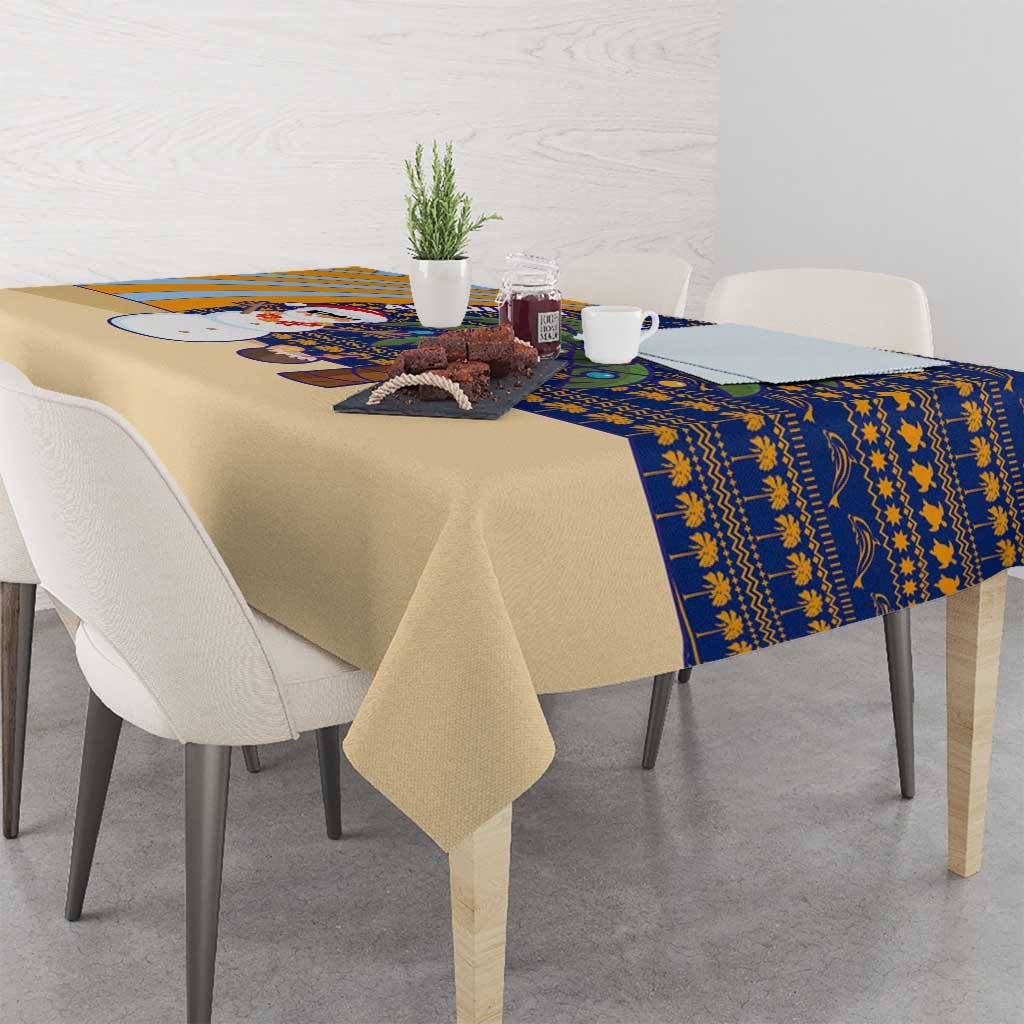 Anguilla Christmas Tablecloth with Snowman Palm Tree Ornaments Coconut Drink and Island Pattern Design - Wonder Print Shop