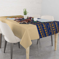 Anguilla Christmas Tablecloth with Snowman Palm Tree Ornaments Coconut Drink and Island Pattern Design - Wonder Print Shop