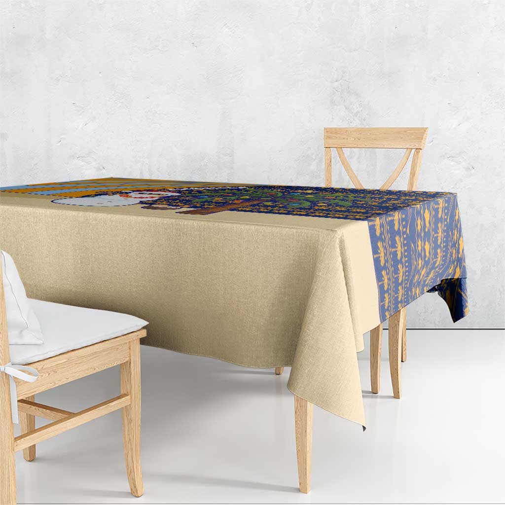 Anguilla Christmas Tablecloth with Snowman Palm Tree Ornaments Coconut Drink and Island Pattern Design - Wonder Print Shop