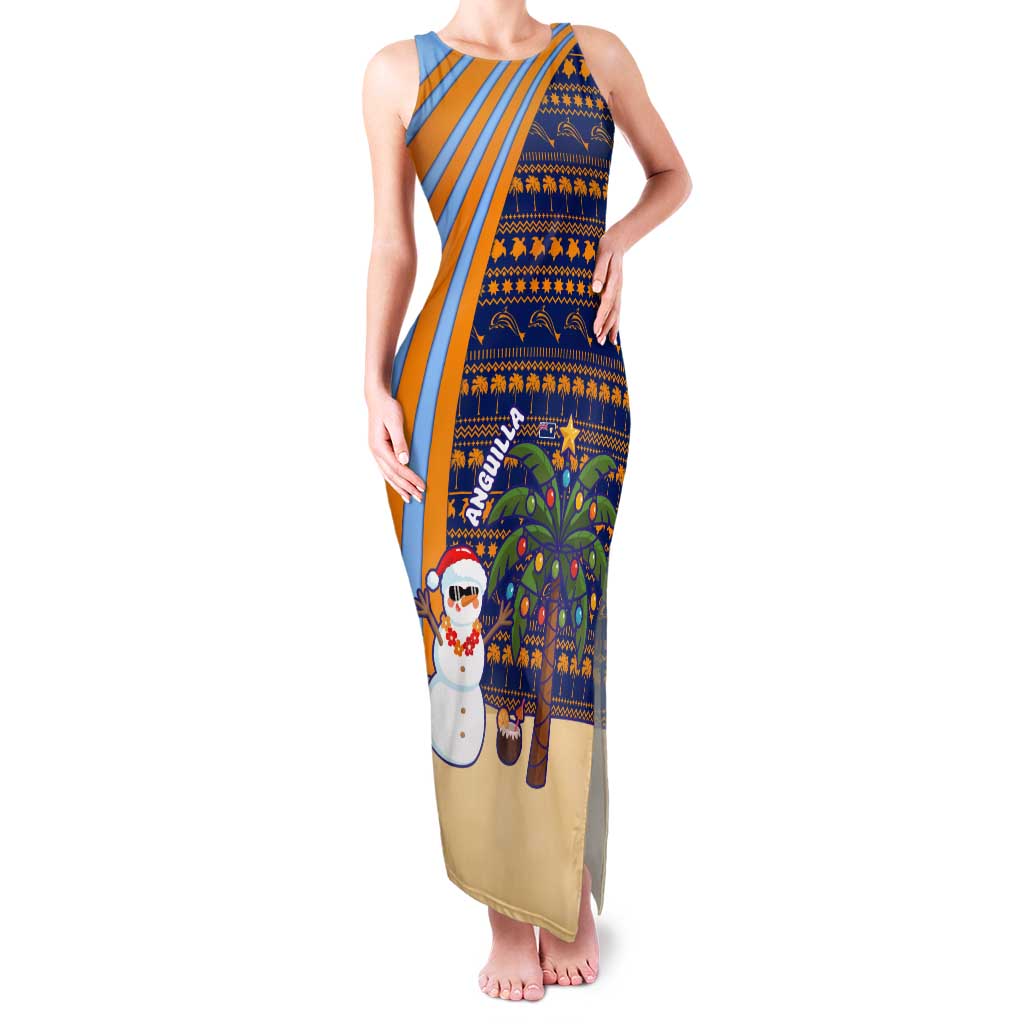 Anguilla Christmas Tank Maxi Dress with Snowman Palm Tree Ornaments Coconut Drink and Island Pattern Design - Wonder Print Shop