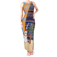Anguilla Christmas Tank Maxi Dress with Snowman Palm Tree Ornaments Coconut Drink and Island Pattern Design - Wonder Print Shop