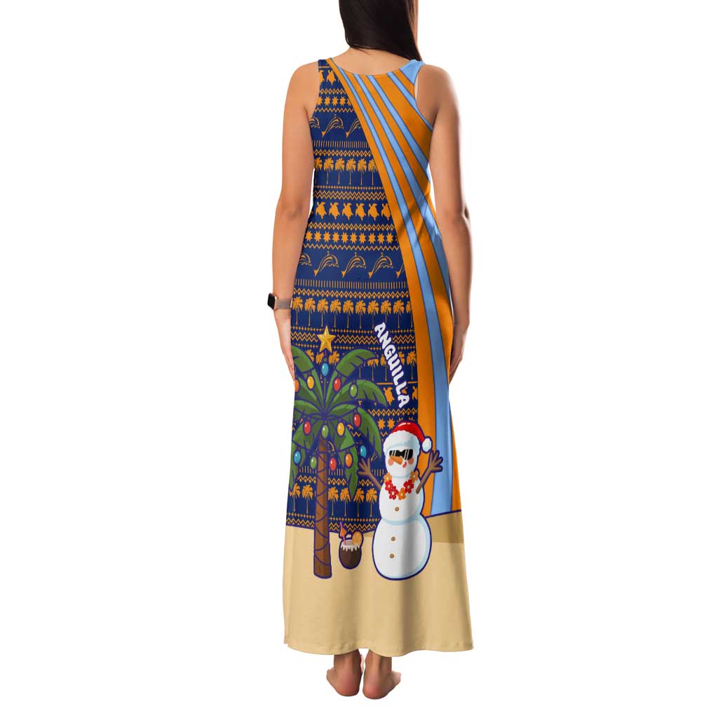Anguilla Christmas Tank Maxi Dress with Snowman Palm Tree Ornaments Coconut Drink and Island Pattern Design - Wonder Print Shop