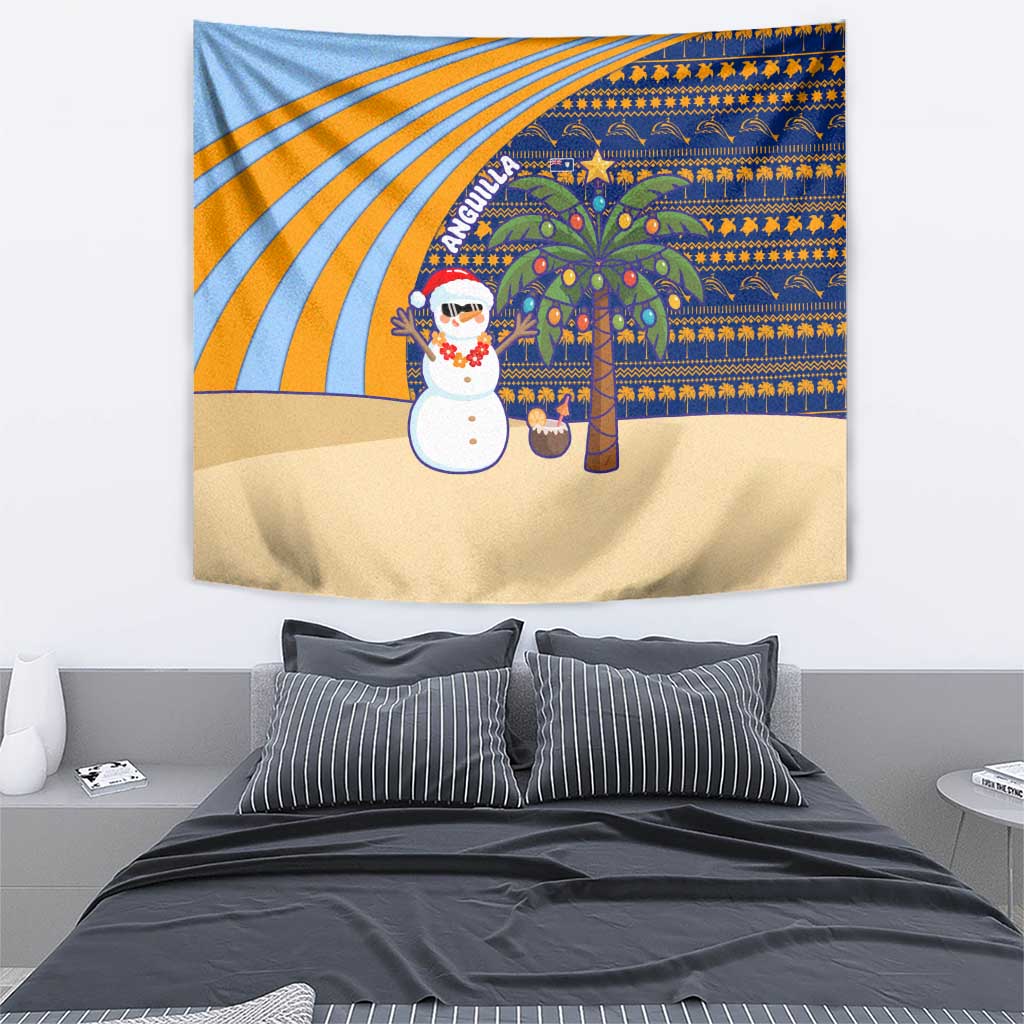 Anguilla Christmas Tapestry with Snowman Palm Tree Ornaments Coconut Drink and Island Pattern Design - Wonder Print Shop