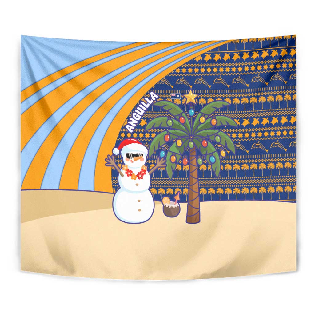 Anguilla Christmas Tapestry with Snowman Palm Tree Ornaments Coconut Drink and Island Pattern Design - Wonder Print Shop