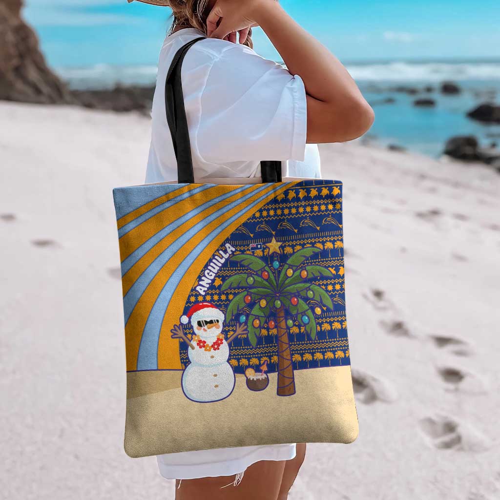Anguilla Christmas Tote Bag with Snowman Palm Tree Ornaments Coconut Drink and Island Pattern Design - Wonder Print Shop