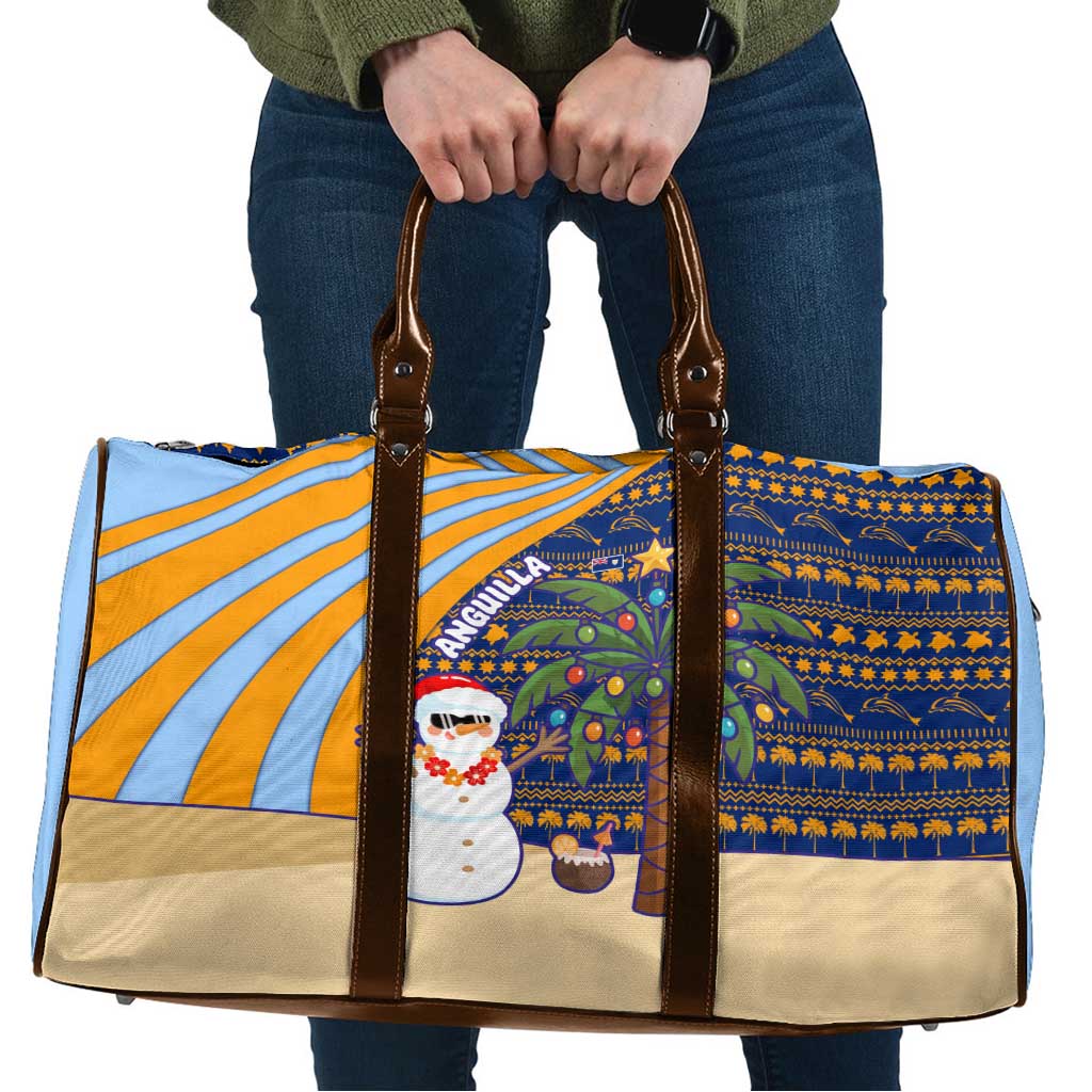 Anguilla Christmas Travel Bag with Snowman Palm Tree Ornaments Coconut Drink and Island Pattern Design - Wonder Print Shop