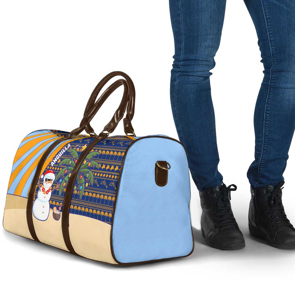 Anguilla Christmas Travel Bag with Snowman Palm Tree Ornaments Coconut Drink and Island Pattern Design - Wonder Print Shop