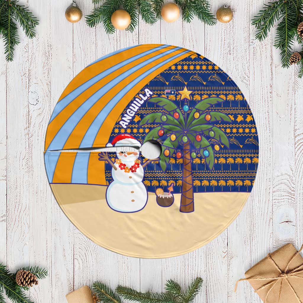 Anguilla Christmas Tree Skirt with Snowman Palm Tree Ornaments Coconut Drink and Island Pattern Design - Wonder Print Shop