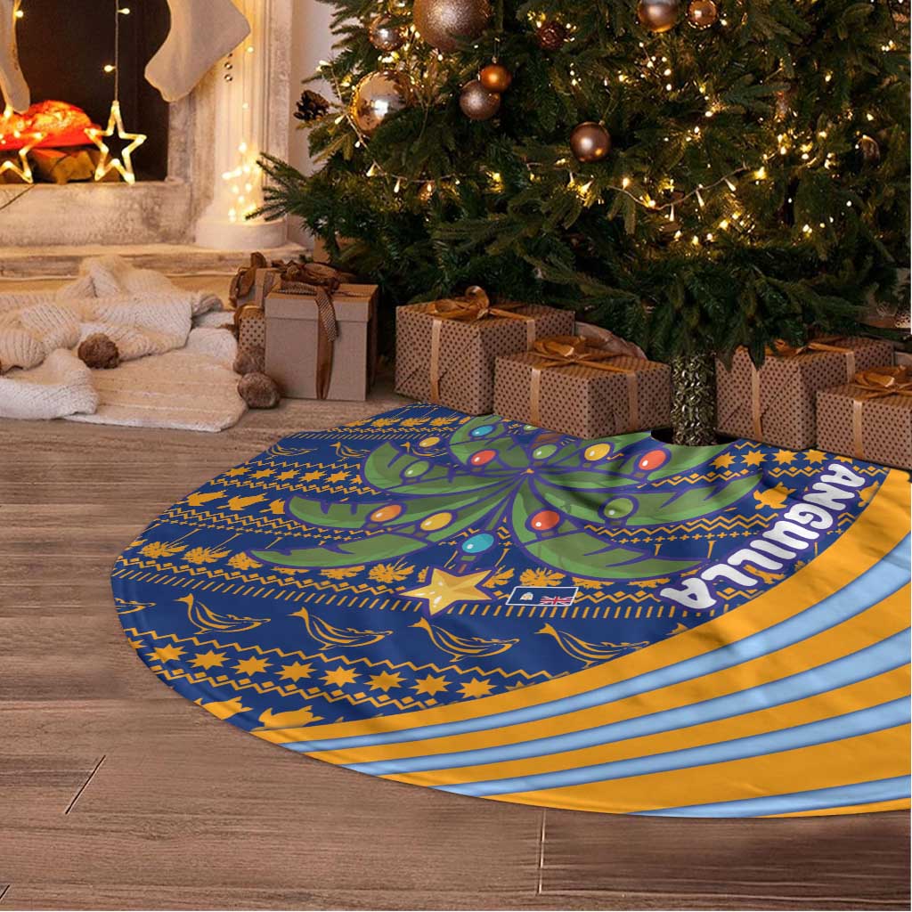 Anguilla Christmas Tree Skirt with Snowman Palm Tree Ornaments Coconut Drink and Island Pattern Design - Wonder Print Shop