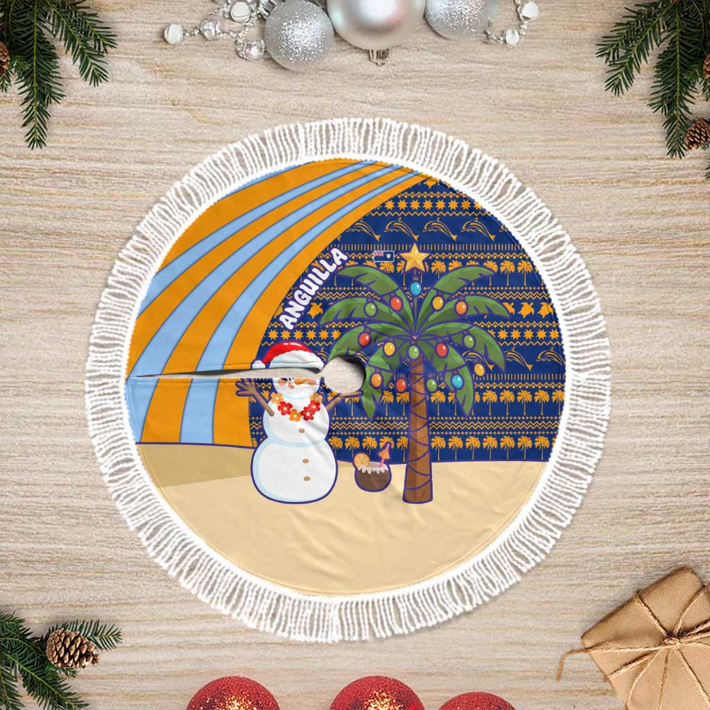 Anguilla Christmas Tree Skirt with Snowman Palm Tree Ornaments Coconut Drink and Island Pattern Design - Wonder Print Shop