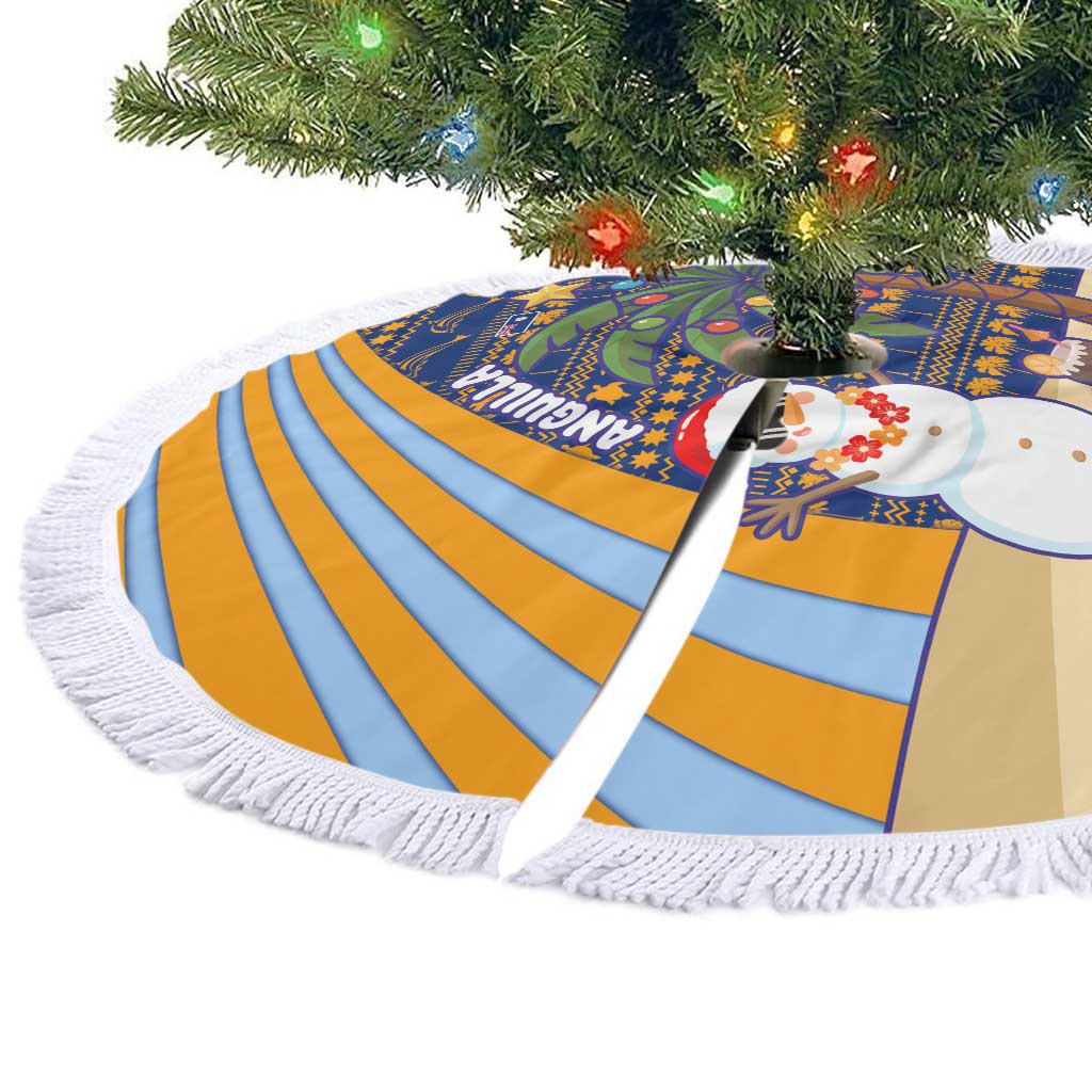 Anguilla Christmas Tree Skirt with Snowman Palm Tree Ornaments Coconut Drink and Island Pattern Design - Wonder Print Shop