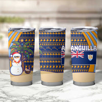 Anguilla Christmas Tumbler Cup with Snowman Palm Tree Ornaments Coconut Drink and Island Pattern Design - Wonder Print Shop