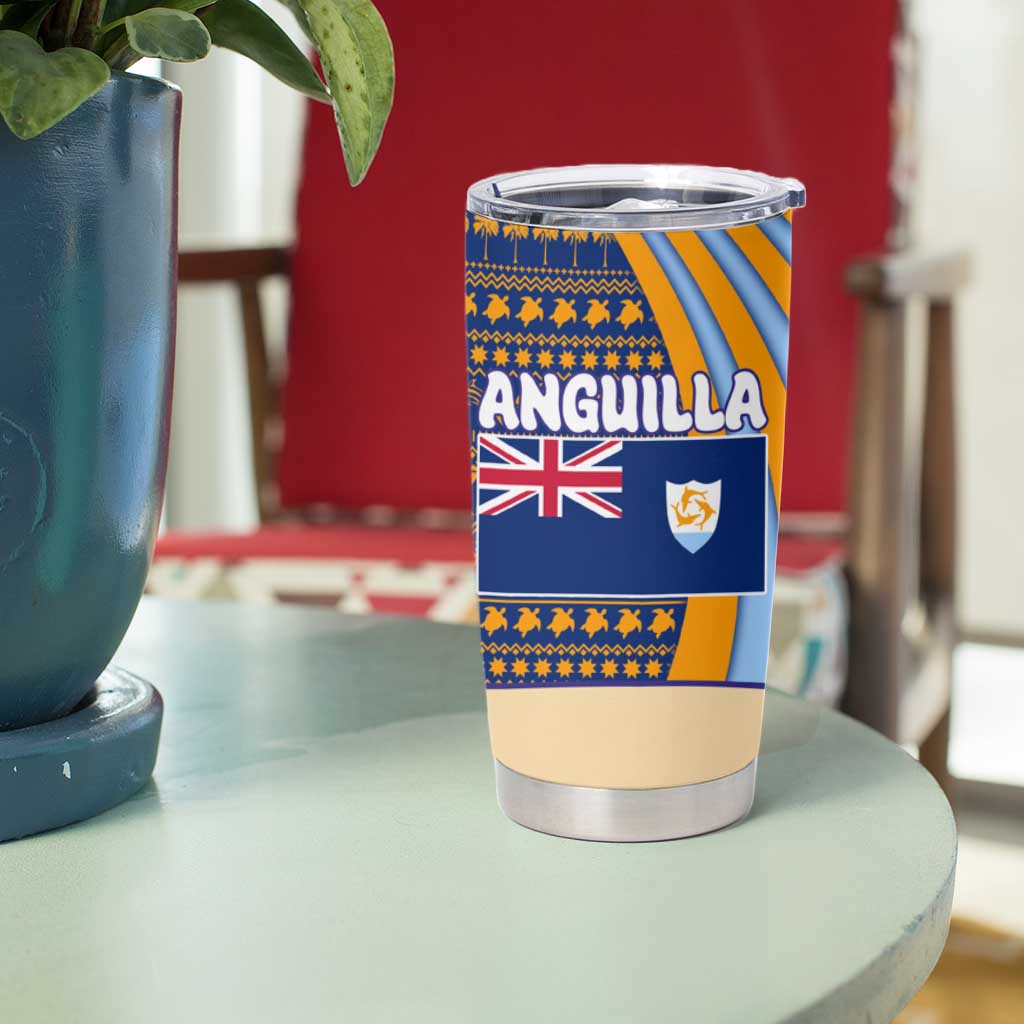 Anguilla Christmas Tumbler Cup with Snowman Palm Tree Ornaments Coconut Drink and Island Pattern Design - Wonder Print Shop