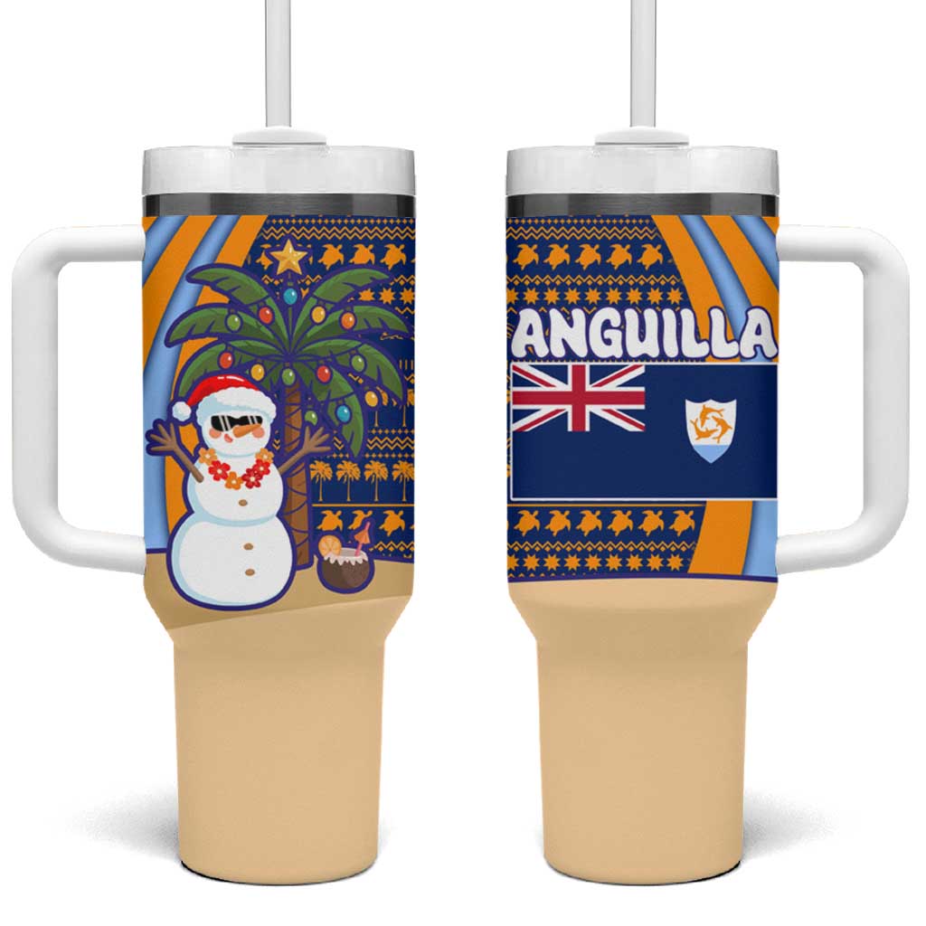 Anguilla Christmas Tumbler With Handle with Snowman Palm Tree Ornaments Coconut Drink and Island Pattern Design - Wonder Print Shop