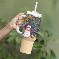 Anguilla Christmas Tumbler With Handle with Snowman Palm Tree Ornaments Coconut Drink and Island Pattern Design - Wonder Print Shop