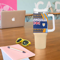 Anguilla Christmas Tumbler With Handle with Snowman Palm Tree Ornaments Coconut Drink and Island Pattern Design - Wonder Print Shop