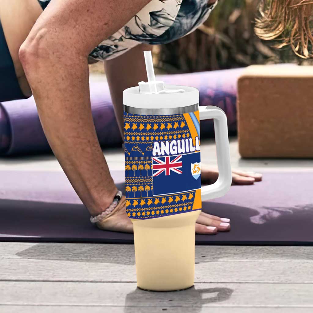 Anguilla Christmas Tumbler With Handle with Snowman Palm Tree Ornaments Coconut Drink and Island Pattern Design - Wonder Print Shop