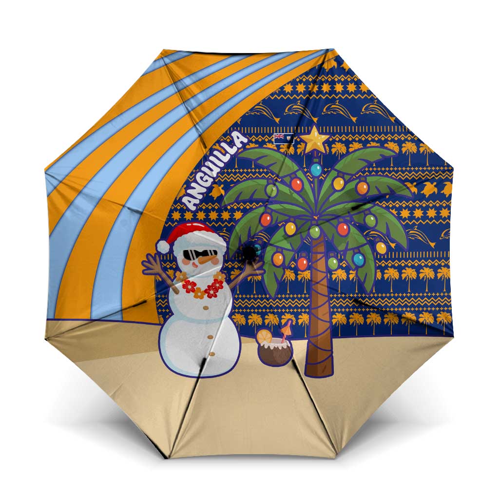 Anguilla Christmas Umbrella with Snowman Palm Tree Ornaments Coconut Drink and Island Pattern Design - Wonder Print Shop