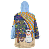 Anguilla Christmas Wearable Blanket Hoodie with Snowman Palm Tree Ornaments Coconut Drink and Island Pattern Design - Wonder Print Shop
