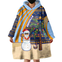 Anguilla Christmas Wearable Blanket Hoodie with Snowman Palm Tree Ornaments Coconut Drink and Island Pattern Design - Wonder Print Shop