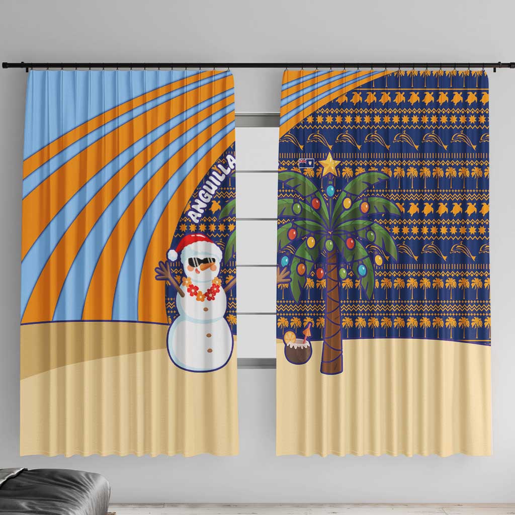 Anguilla Christmas Window Curtain with Snowman Palm Tree Ornaments Coconut Drink and Island Pattern Design - Wonder Print Shop