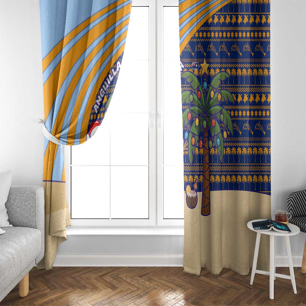 Anguilla Christmas Window Curtain with Snowman Palm Tree Ornaments Coconut Drink and Island Pattern Design - Wonder Print Shop