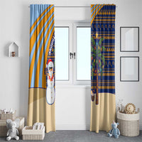 Anguilla Christmas Window Curtain with Snowman Palm Tree Ornaments Coconut Drink and Island Pattern Design - Wonder Print Shop