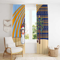 Anguilla Christmas Window Curtain with Snowman Palm Tree Ornaments Coconut Drink and Island Pattern Design - Wonder Print Shop
