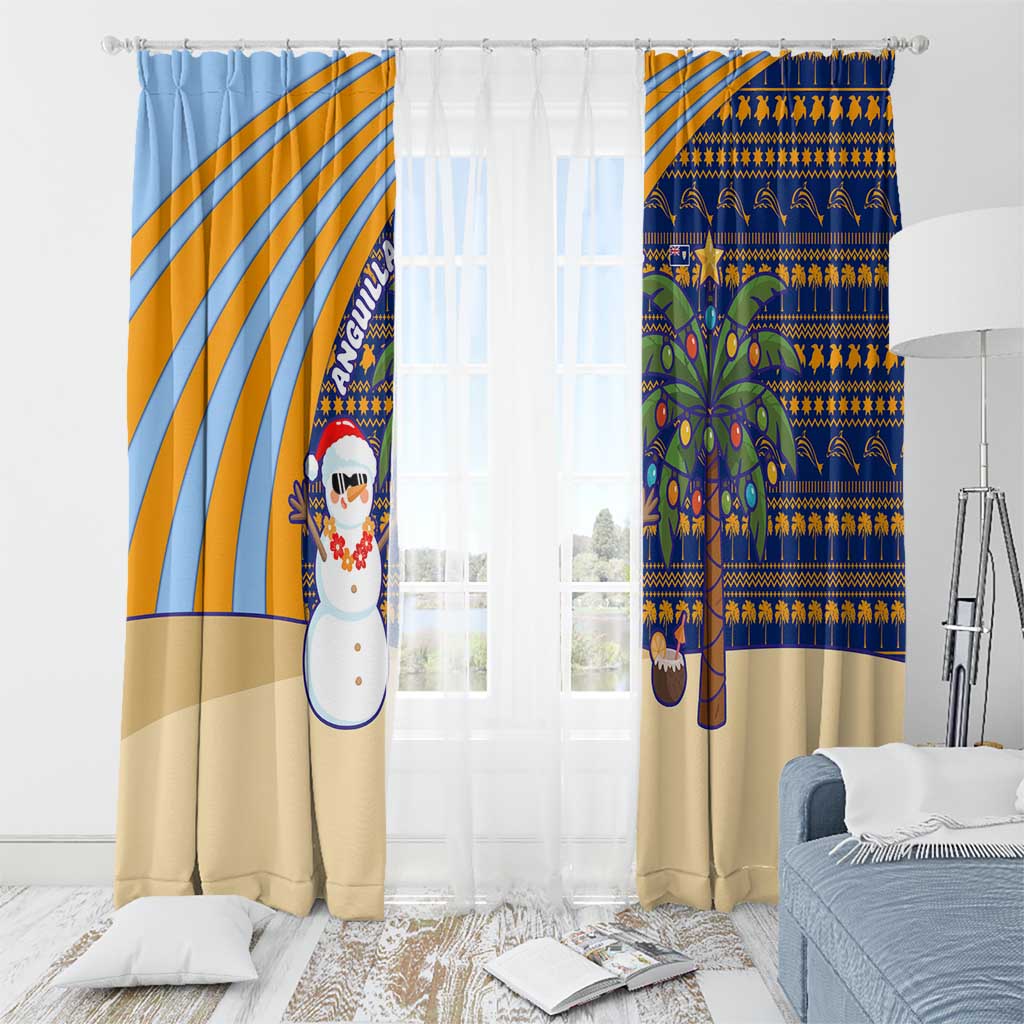 Anguilla Christmas Window Curtain with Snowman Palm Tree Ornaments Coconut Drink and Island Pattern Design - Wonder Print Shop